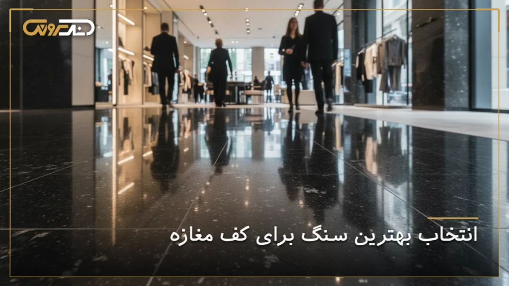 کفپوش سنگی لوکس و براق در لابی یا مرکز خرید مدرن